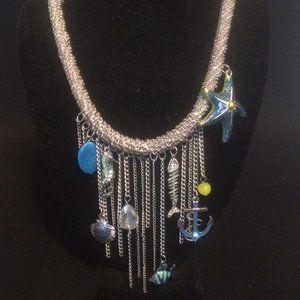 M.Haskell Nautical Chain Fringe Necklace, Anchor, Sea Horse,Statement